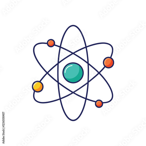 Minimalist Line Drawing of an Atom with Orbiting Spheres
