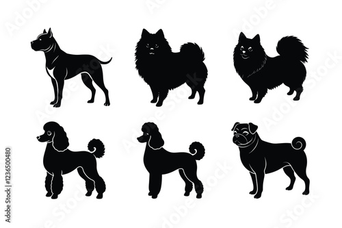 Minimalist dog breed silhouettes in black