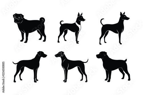 Set of common dog breed silhouettes in black