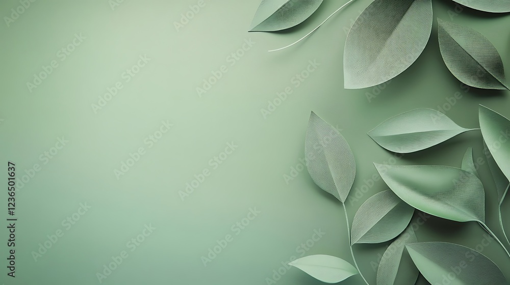 Elegant sage green leaves on a smooth background Elegant sage green leaves on a smooth background