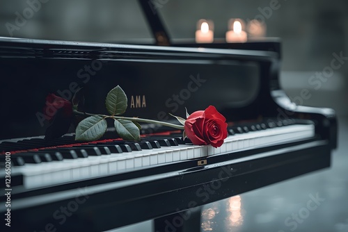 Wallpaper Mural Romantic Scene with Rose on Grand Piano and Candles Lighting Softly Torontodigital.ca