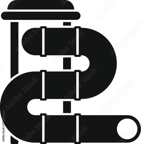 Simple black glyph icon representing a winding waterslide, perfect for conveying summer fun and water park excitement