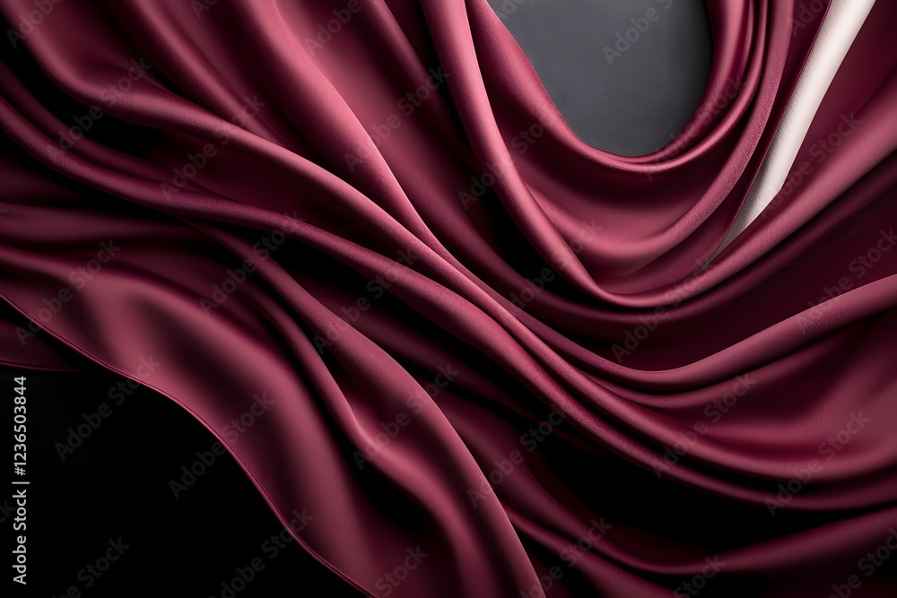 Fototapeta premium Elegant Burgundy Fabric Draped on Black Background for Textiles