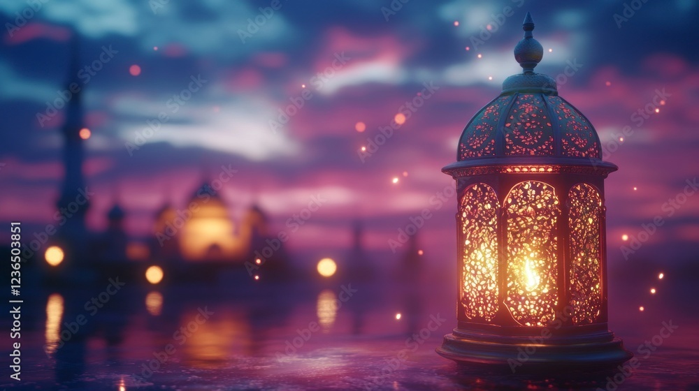 Eid Mubarak and Ramadan Kareem salutations with an Islamic lantern and mosque in the Eid al-Fitr style background. Eid Mubarak and Ramadan Kareem salutations with an Islamic lantern and mosque in the Eid al-Fitr style background.