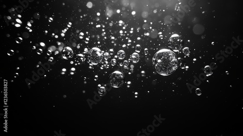 Wallpaper Mural Air bubbles in the water backgroundAbstract oxygen bubbles in the seaWater bubbles isolate on black backgroundBlack and white tone style Torontodigital.ca