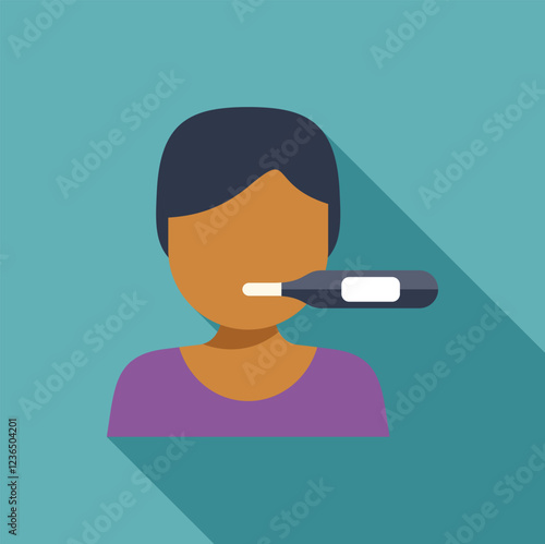 Woman using electronic thermometer measuring body temperature, fever, flu, sickness and healthcare concept