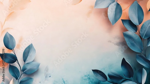 Elegant Teal Leaves Frame Soft Pastel Background