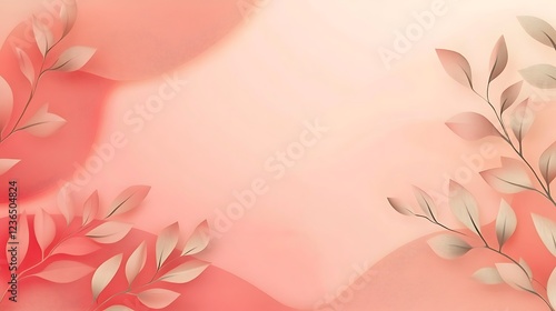 Delicate Coral Background with Elegant Leaf Branches