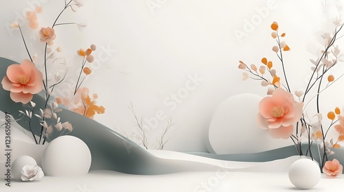 Elegant Pastel Flowers and Abstract White Forms