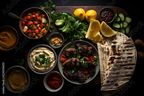 Wallpaper Mural Grilled Lamb Kofta with Hummus, Tahini, and Fresh Salad: A Delicious Middle Eastern Feast with Flatbread, Herbs, and Spices Torontodigital.ca