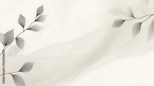 Delicate grayscale leaf branches on flowing fabric