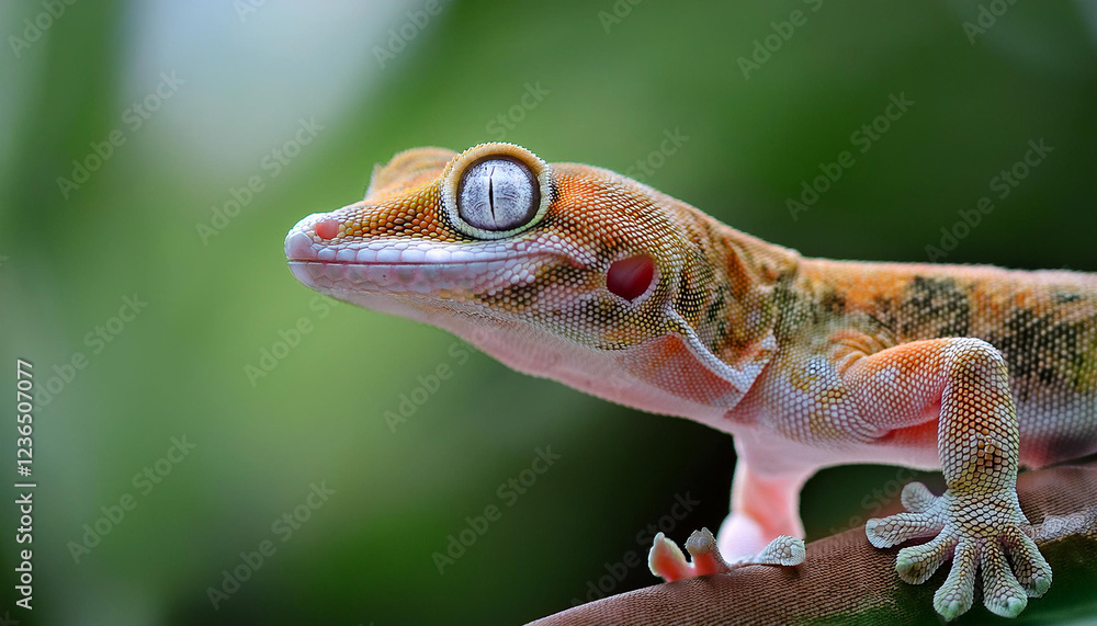 Obraz premium explore the complex macro information of a gecko s foot amongst lush green backgrounds