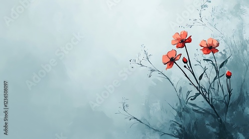 Red Poppies Bloom Against A Soft Blue Background