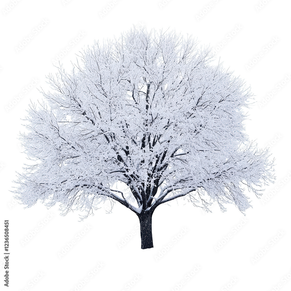 Fototapeta premium Serene Tree Covered in Snow Isolated on Transparent Background for Winter Landscape and Nature Design Concepts