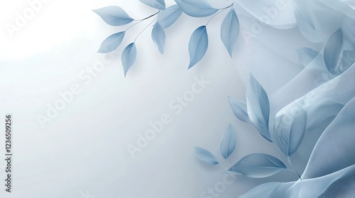 Serene Blue Leaves and Flowing Fabric Design