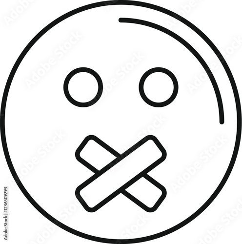 Simple emoticon with crossed adhesive tape over its mouth, expressing censorship and the inability to speak