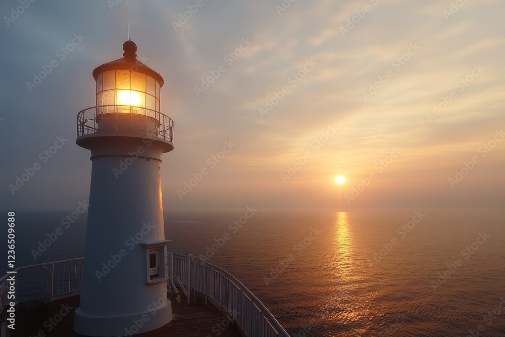 Lighthouse on a ship silhouette against a beautiful sunset sky with vibrant colors and reflections in the water Lighthouse on a ship silhouette against a beautiful sunset sky with vibrant colors and reflections in the water