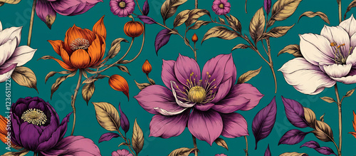 Pattern. Vibrant Floral Pattern with Rich Colors