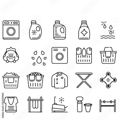 30 Minimalist Washing Icons | Clean Linear Laundry & Cleaning Outline Icon Set | Editable Stroke