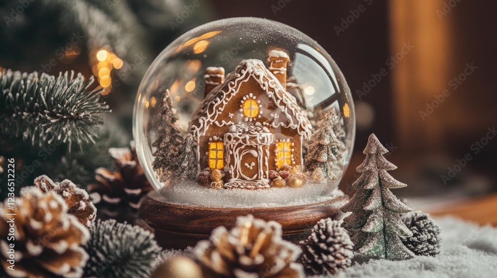 Gingerbread House Encased In Festive Winter Snow Globe Gingerbread House Encased In Festive Winter Snow Globe