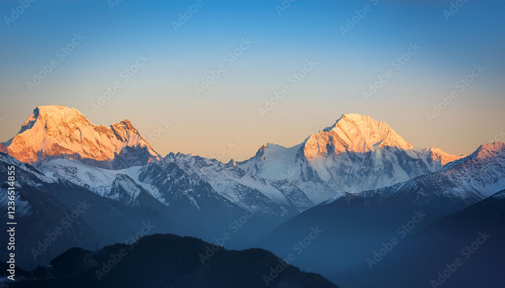 Fototapeta premium majestic snow capped mountain peaks beneath a clear sky at sunrise