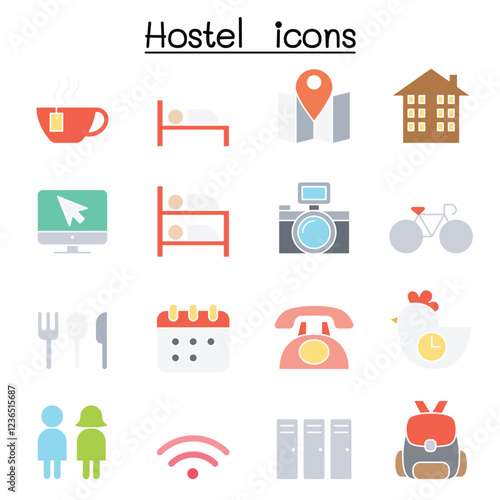 Hostel icon set in thin line style