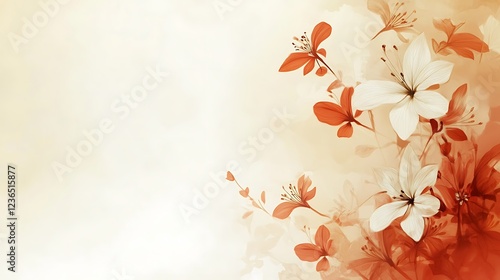 Delicate White and Orange Flowers Artistic Botanical Illustration