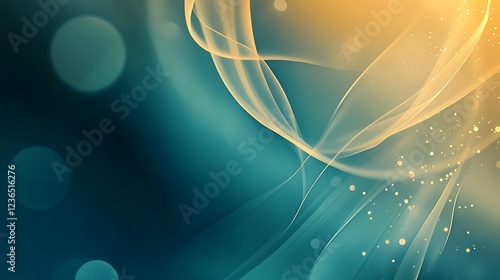 Abstract Teal and Gold Swirling Design with Light Effects