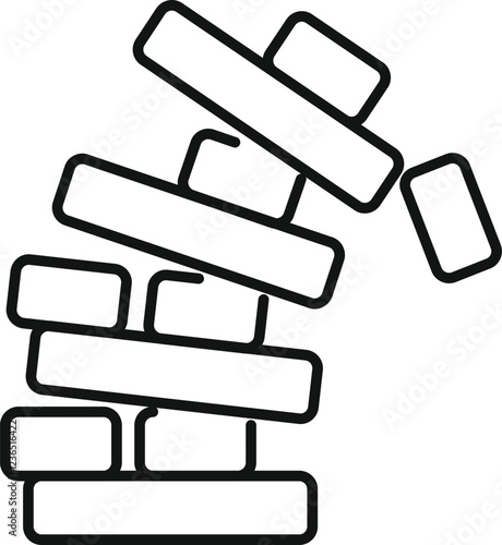 Unstable structure of rectangular blocks collapsing, representing risk, failure, and end of game