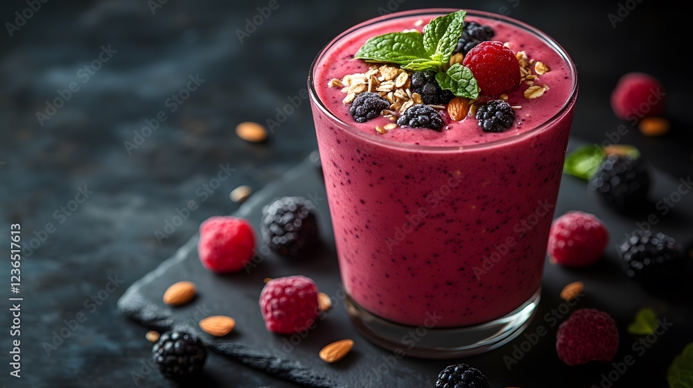 High-quality image of a vegan smoothie with almond milk, spinach, and berries, clean background with room for messaging. High-quality image of a vegan smoothie with almond milk, spinach, and berries, clean background with room for messaging.