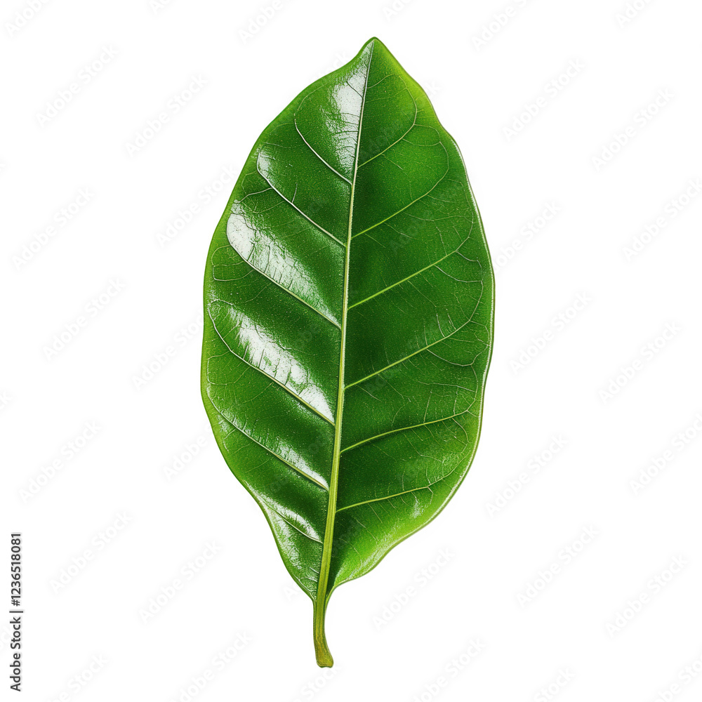 Fototapeta premium transparent background, PNG, A single ficus leaf, smooth and glossy, rich green tones