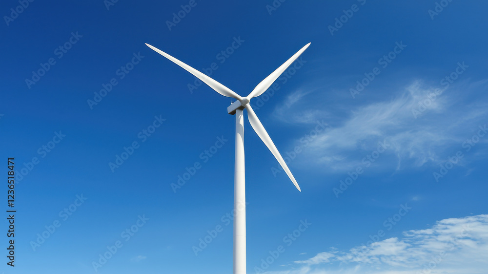 wind turbine against clear blue sky symbolizes renewable energy, Global Warming and Climate Crisis Themed wind turbine against clear blue sky symbolizes renewable energy, Global Warming and Climate Crisis Themed