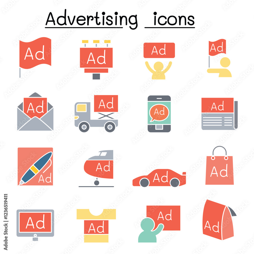 Advertising icon set in thin line style Advertising icon set in thin line style