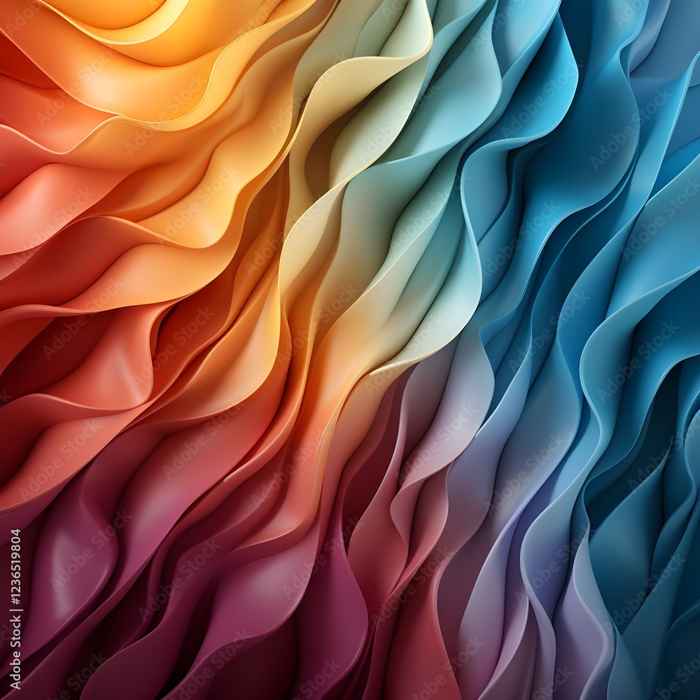 Obraz premium Abstract Waves of Color: A mesmerizing visual journey through flowing gradients of orange, red, and blue hues, creating a dynamic and soothing abstract art piece. backgrounds design inspiration