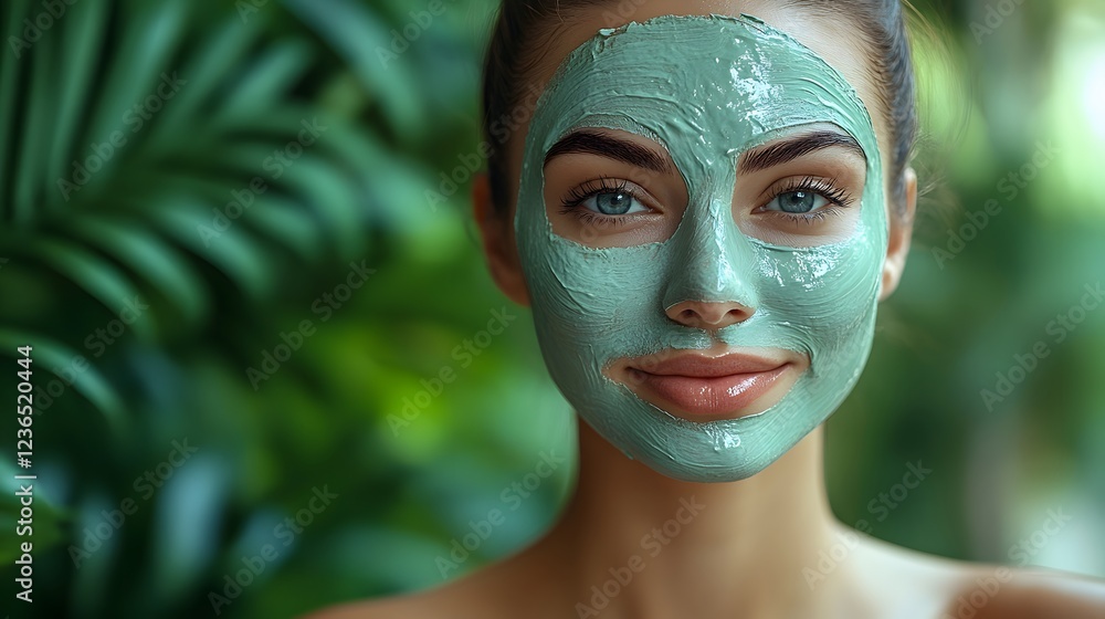 A woman applying a facial mask in a luxurious spa environment, peaceful background for messaging. A woman applying a facial mask in a luxurious spa environment, peaceful background for messaging.