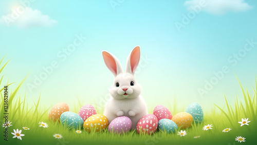 Title: A Serene White Easter Bunny with Bright Shiny Eyes


