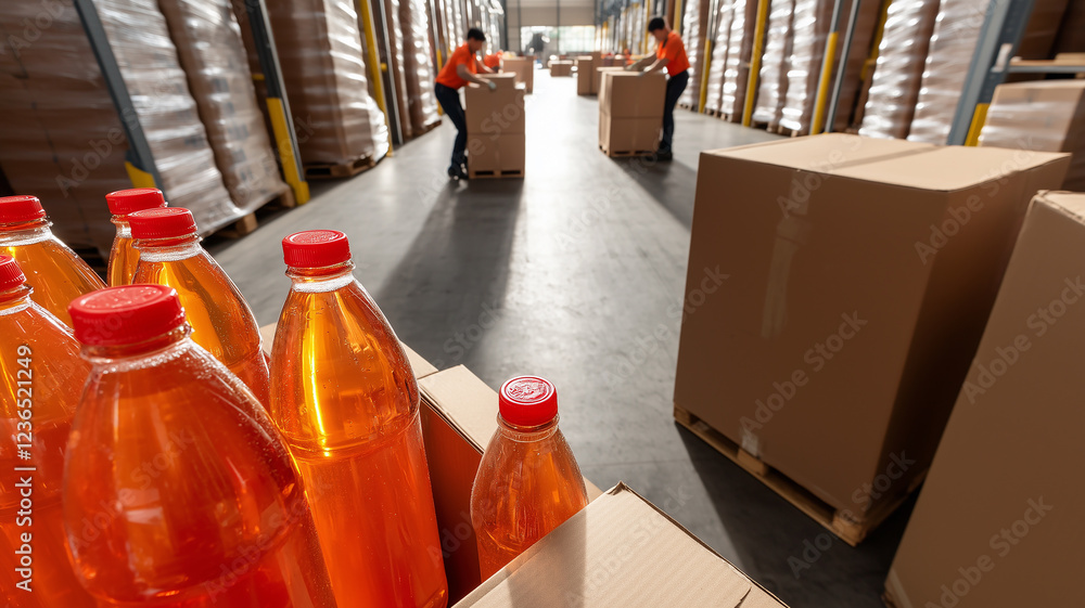 Obraz premium Packaging Line with Juice Cartons 