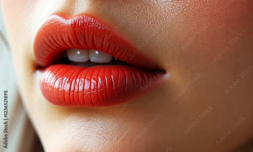 beautiful woman's lips with orange lipstick beautiful woman's lips with orange lipstick