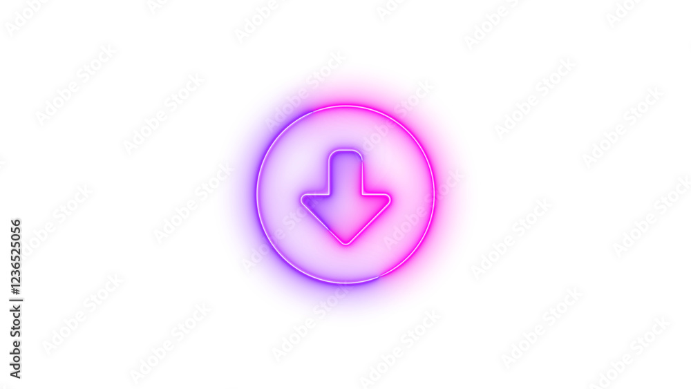 Circle down icon glowing neon pink purple gradient color