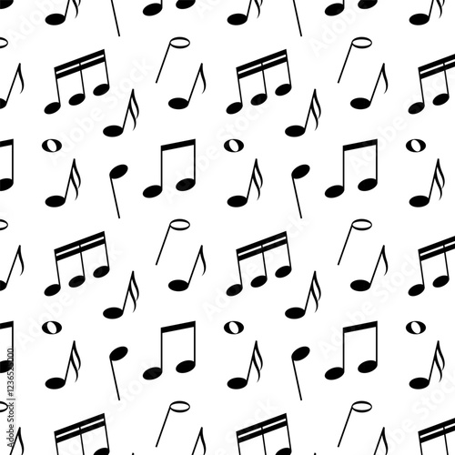 Music notes seamless pattern.Repeat pattern with musical note isolated on white background.Vector graphic illustration.
