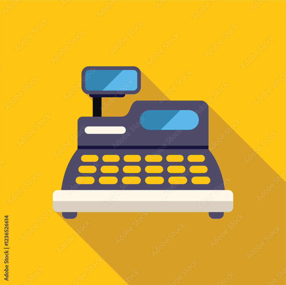 Modern cash register with a digital display and keypad, symbolizing retail transactions and point of sale systems Modern cash register with a digital display and keypad, symbolizing retail transactions and point of sale systems