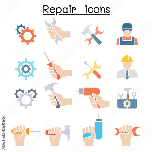 Repair, Maintenance, Service, Support icon set in thin line style