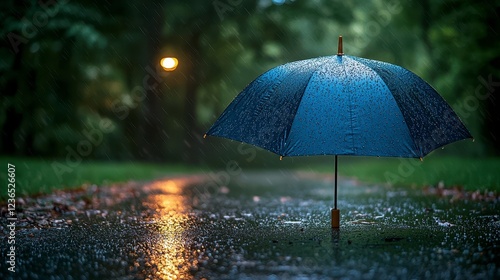 Wallpaper Mural Rainy park path, umbrella, wet leaves, streetlight Torontodigital.ca