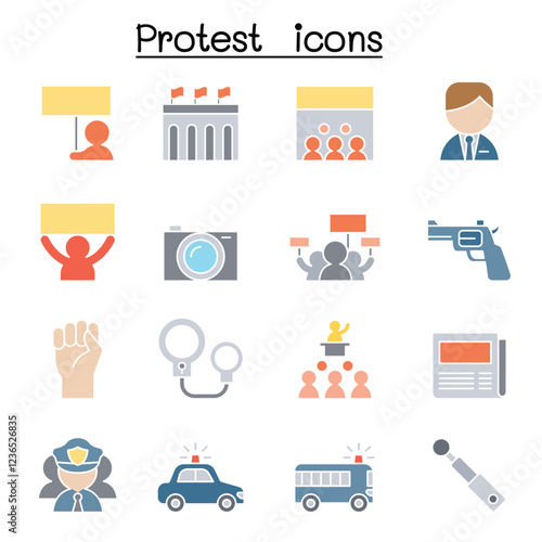 Protest icon set in thin line style