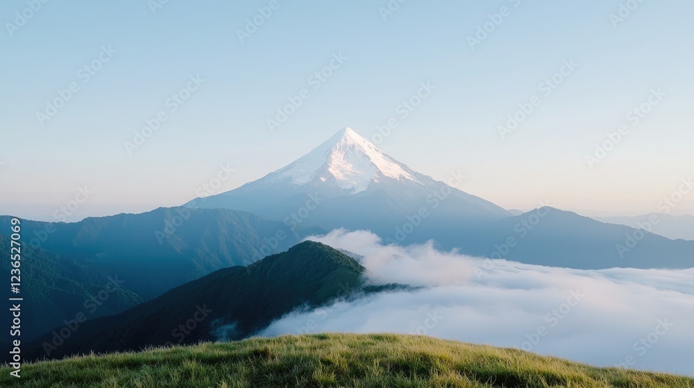 Fototapeta premium Mountain peak sunrise, cloudscape, scenic view, travel photography