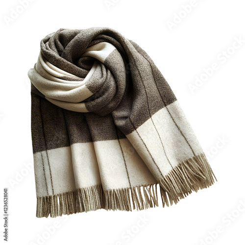 Woolen Blanket Scarf in Brown and Cream Isolated on Transparent Background