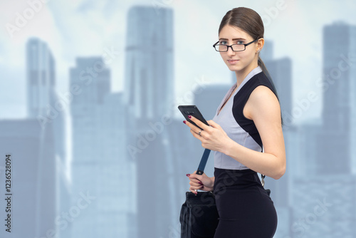 Business woman with phone. ...