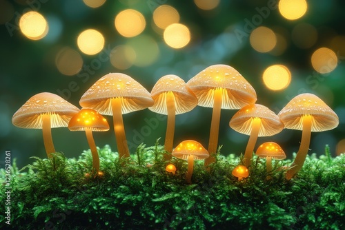 Wallpaper Mural Glowing Mushrooms in Forest Moss at Night Torontodigital.ca