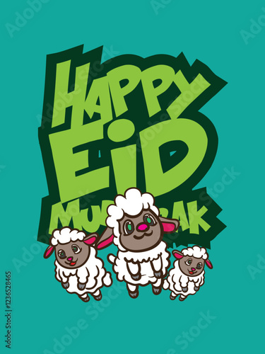 eid mubarak doodle with kids cartoon character lebaran photo