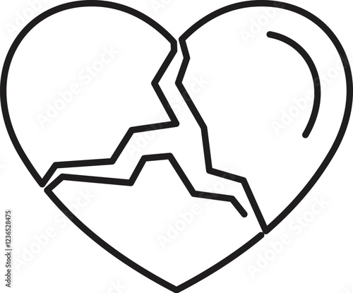 Line drawing of a broken heart symbolizing a breakup, divorce, or loss of love